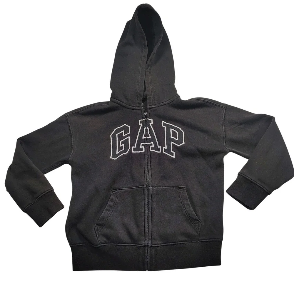 GAP Kids Boys Girls Black Arch Logo Full Zip Hoodie Sweatshirt Size S 6-7